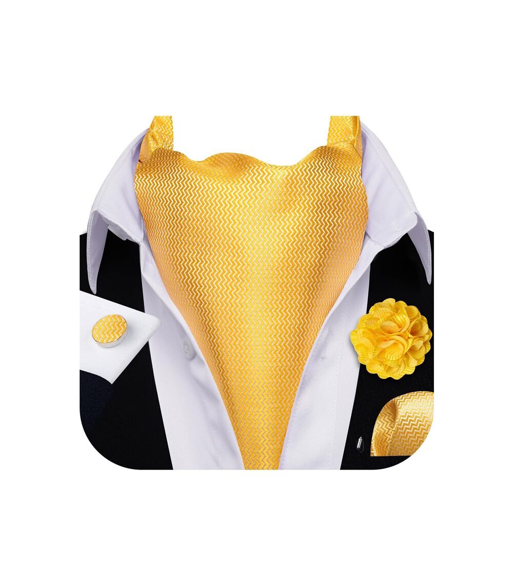 5192 Ascot Tie Cravat Striped Yellow Scarf Self Ties Pocket Square
